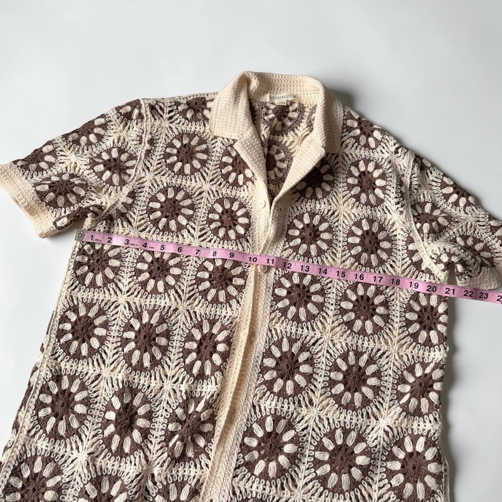 Morse Code Crochet Top Vintage Inspired Granny Square Boho Festival Shirt M - Picture 7 of 8